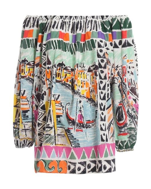Prada Gray Strapless Print Blouse
