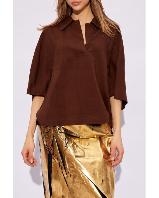 Dries Van Noten Brown Short-Sleeved Oversized Top