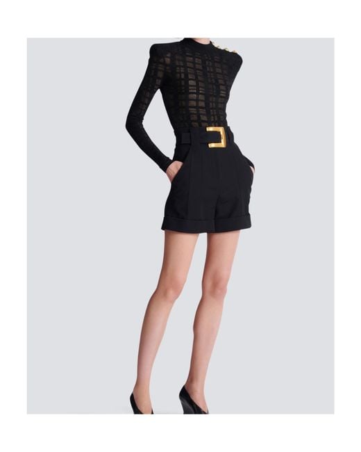 Balmain Blue Grain De Poudre Belted Shorts
