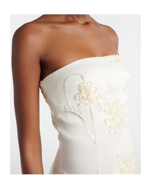 ROTATE BIRGER CHRISTENSEN White Bridal Floral-Appliqué Satin Midi Dress