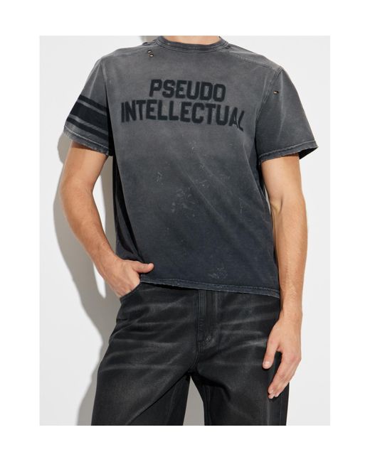 M I S B H V Gray Distressed-Finish T-Shirt for men