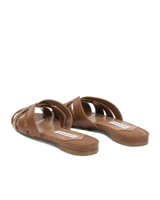 Aquazzura Brown Copacabana Woven Slide Sandals