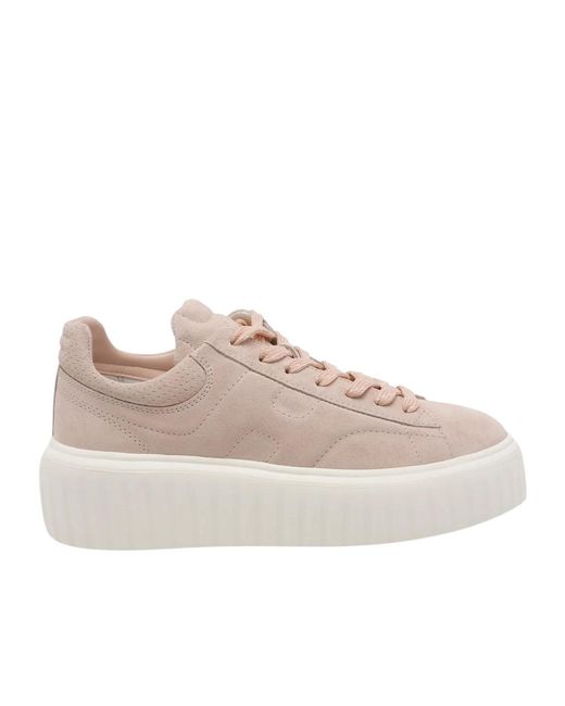 Hogan Pink Blush Low-Top Suede Ribbed Sole Sneakers