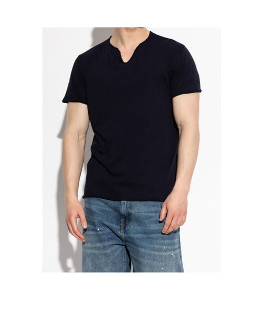 Zadig & Voltaire Black Monastir Button-Detail T-Shirt for men