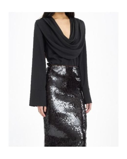 ROTATE BIRGER CHRISTENSEN Black Draped Blouse