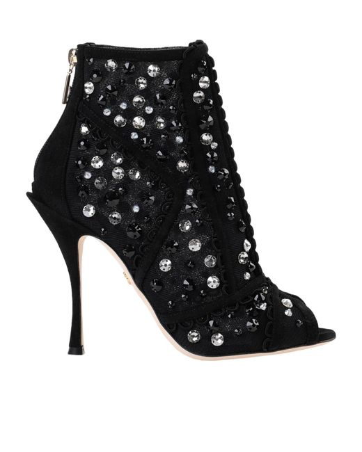 Dolce & Gabbana Black Rhinestone Ankle Boots