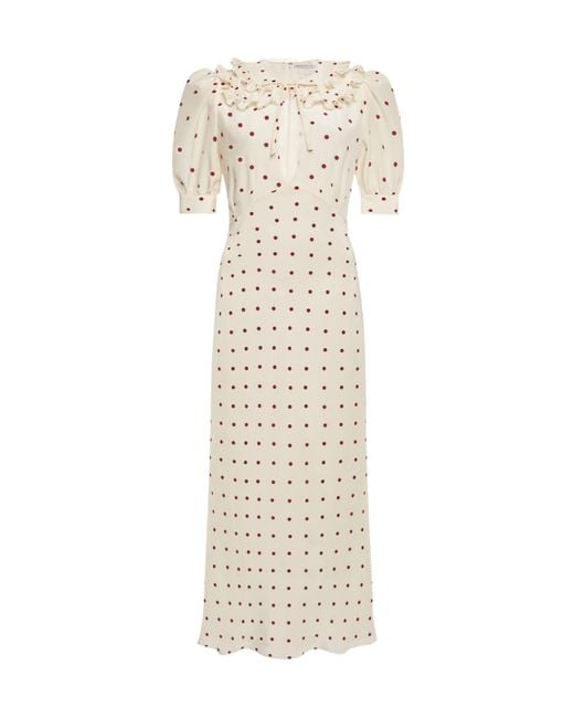 Alessandra Rich White Polka-Dot Ruffled Midi Dress