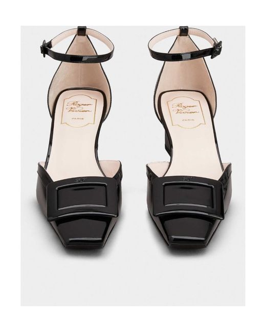 Roger Vivier Black Belle Vivier Ankle Strap Lacquered Buckle Pumps