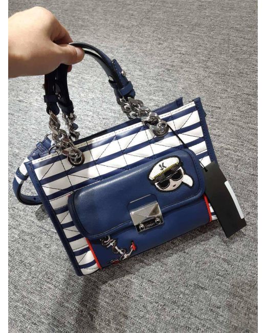 Karl Lagerfeld Blue Logo Color Blocking Design Shoulder Bag