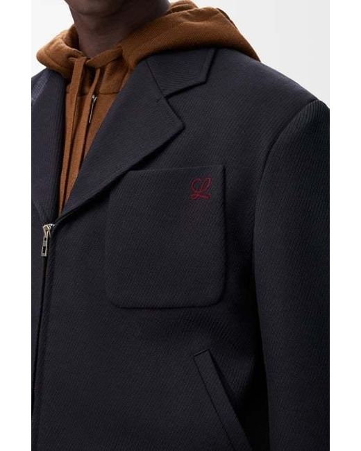 Loewe Blue Wool Collared Zip-Up Jacket for men