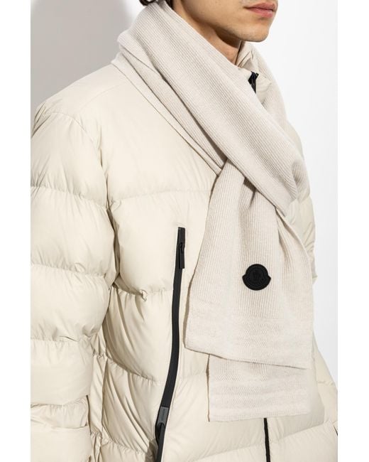 Moncler Natural Logo-Patch Ribbed-Knit Scarf for men