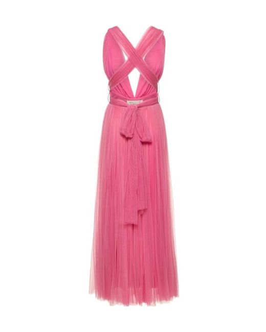 Maria Lucia Hohan Pink Pleated Tulle Midi Dress W/ Low Back