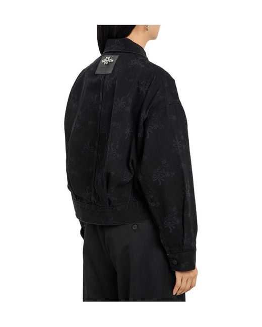 Simone Rocha Black Crystal-Embellished Denim Jacket