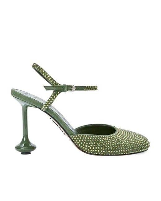 Loewe Green Embellished Ankle-Strap Toy Pumps 90