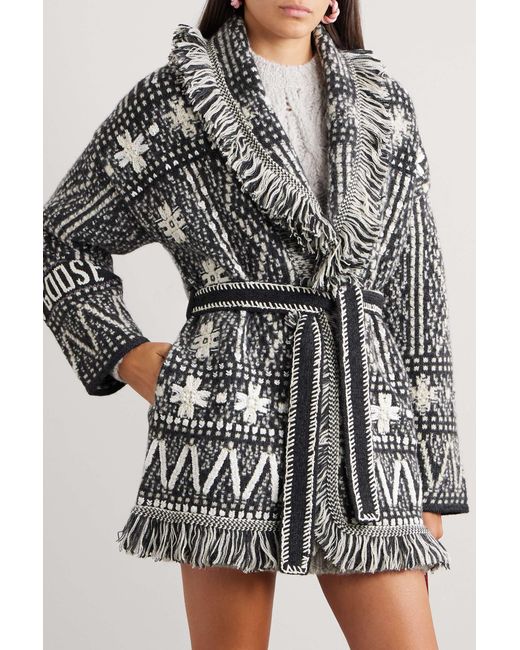Golden Goose Deluxe Brand Gray Fringed Belted Cardigan