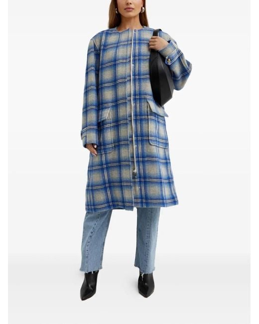Isabel Marant Blue Plaid-Pattern Wool Coat