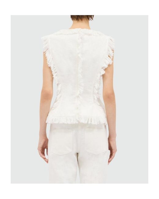 MSGM White Frayed Raw Top