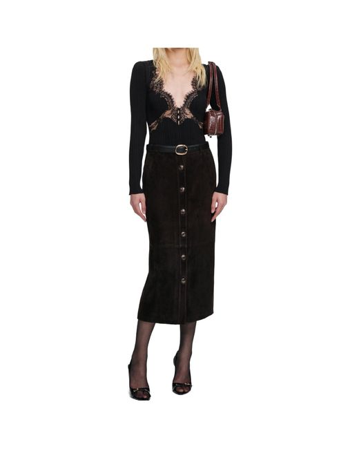 Self-Portrait Black Lace Button Top