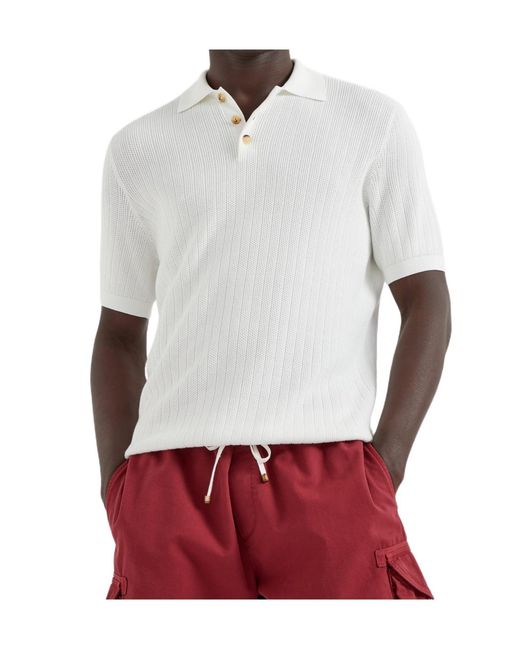 Brunello Cucinelli White Short-Sleeved Polo Shirt for men