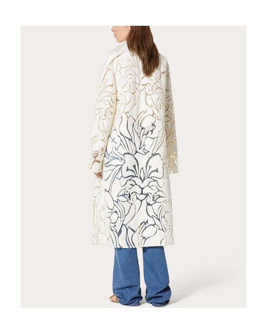 Valentino White Floral Patterned Straight Hem Coat