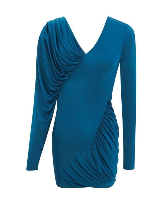 Saint Laurent Blue Draped Long-Sleeved Dress