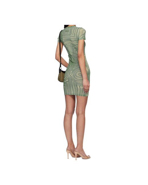 Jean Paul Gaultier Green Spiral-Print Mesh Dress