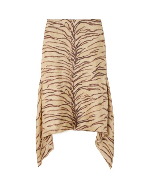 Stella McCartney Natural Asymmetric Ruffled Zebra-Print Silk Midi Skirt