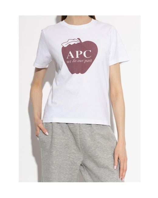 A.P.C. White Apple Print T-Shirt