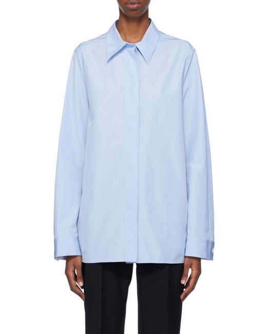 Jil Sander Blue Long Sleeved Striped Shirt