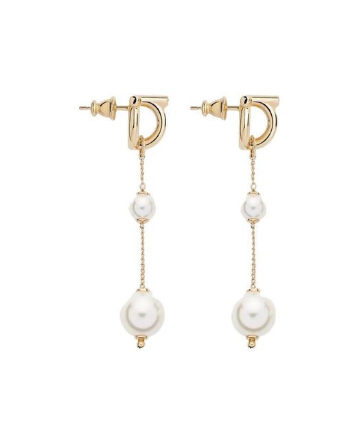 Ferragamo White Ferragamo Gancini Pearl Pendant Earrings