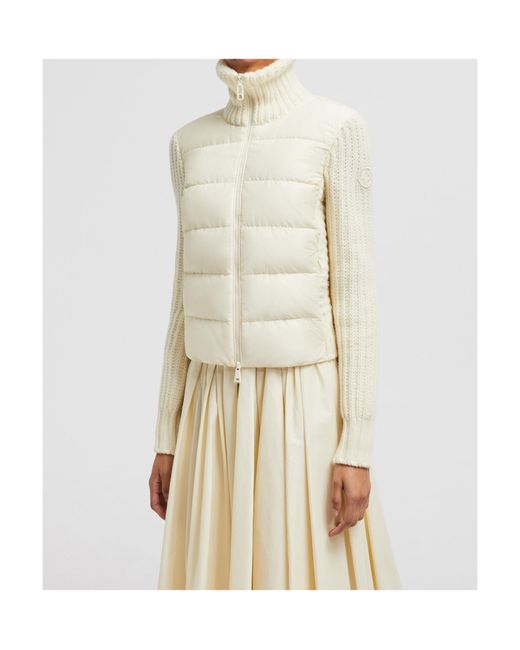 Moncler White Zip-Up Padded Knit Cardigan