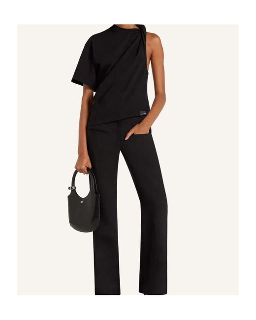 Courreges Black Twist Asymmetrical T-Shirt