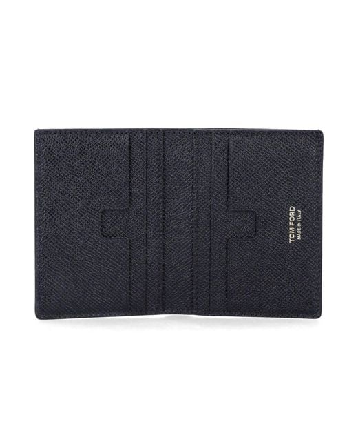 Tom Ford Blue Logo Plaque Bi-Fold Card Holder for men