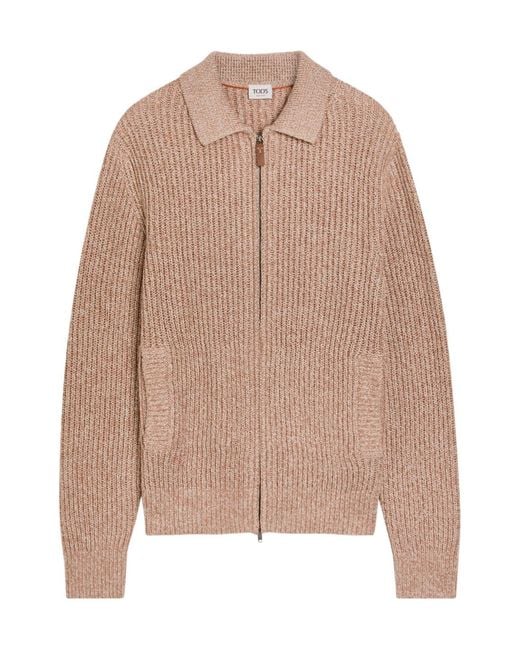 Tod's Brown Ribbed Cotton-Knit Cardigan for men