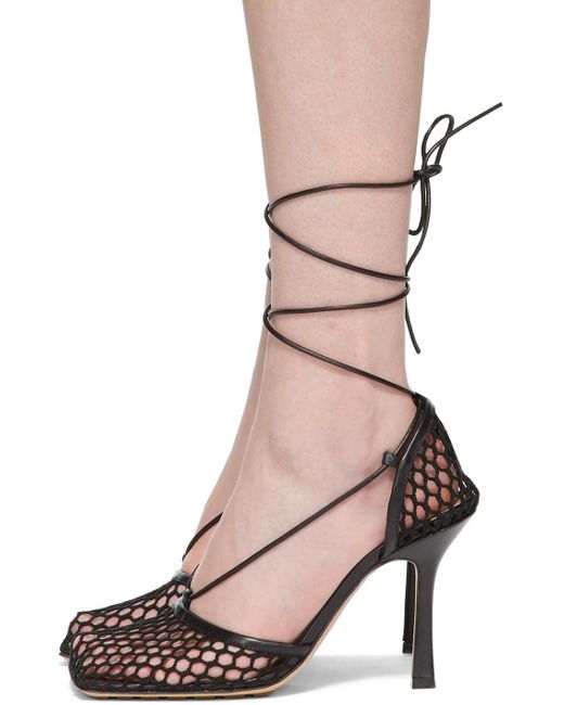 Bottega Veneta Black Stretch Leather-Trimmed Mesh Pumps