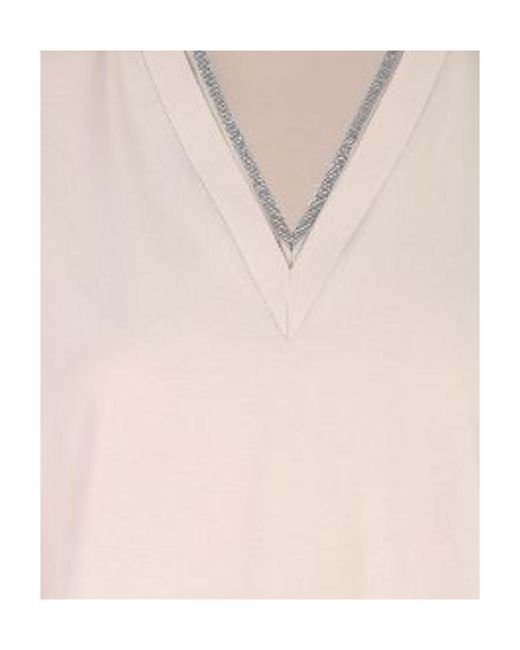 Brunello Cucinelli Natural V-Neck Short-Sleeved T-Shirt