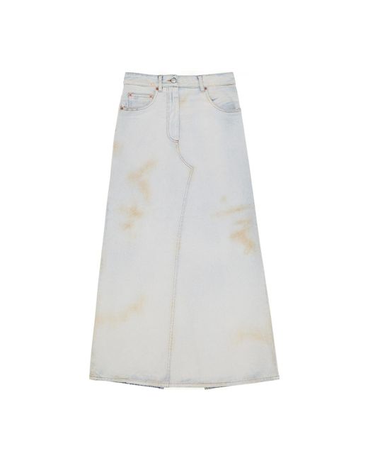 MM6 by Maison Margiela White Logo-Patch Distressed Denim Midi Skirt