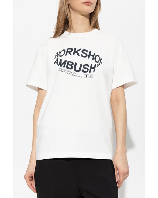 Ambush White Logo Printed Crewneck T-Shirt