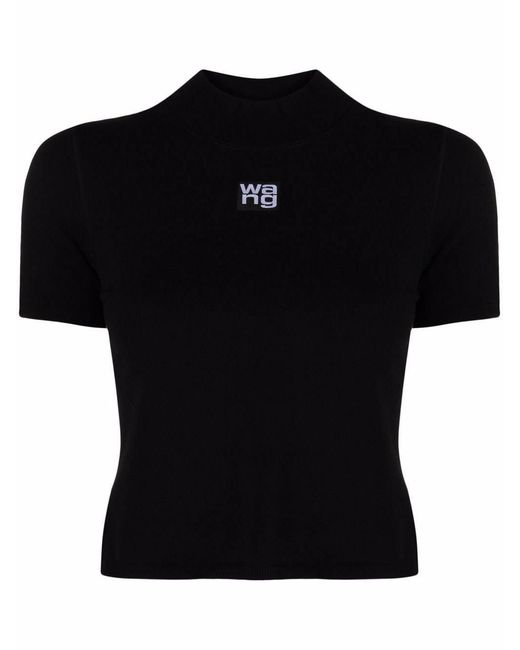 Alexander Wang Black High-Neck Viscose Short-Sleeve Logo Top