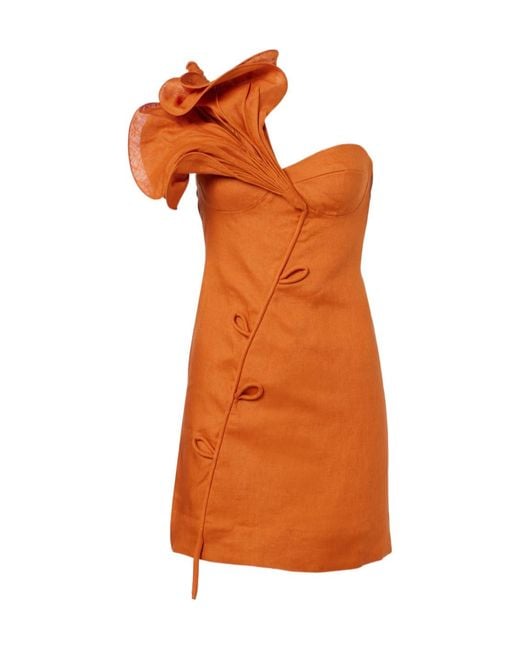 Farm Rio Orange Floral-Appliqué Linen Mindress