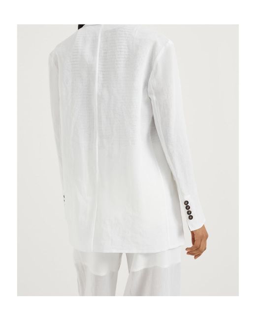 Brunello Cucinelli White Single-Breasted Straight Hem Blazer