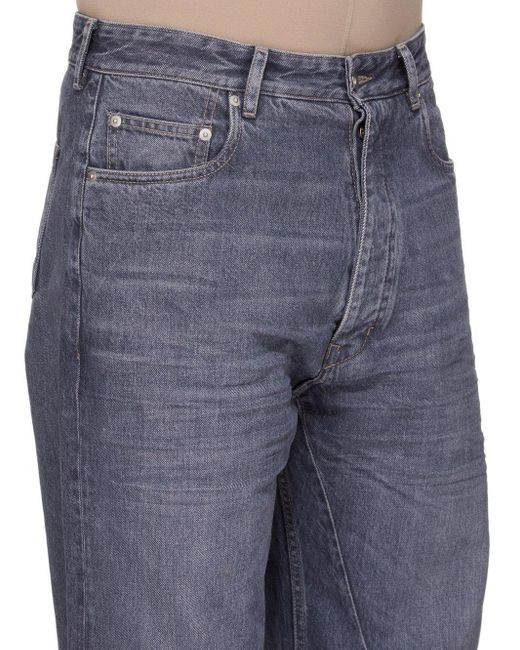 Rick Owens Blue Buttoned Straight-Leg Jeans for men