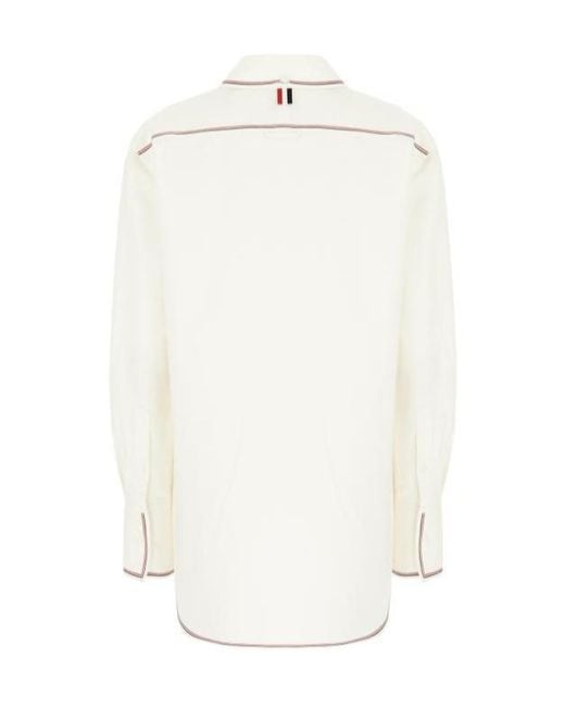 Thom Browne White Logo Patch Striped-Trim Shirt