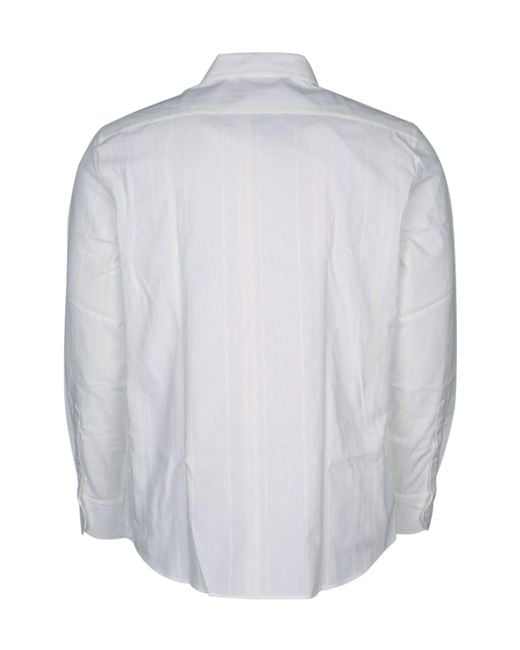 Brunello Cucinelli White Tone-On-Tone Jacquard Striped Easy Fit Shirt for men