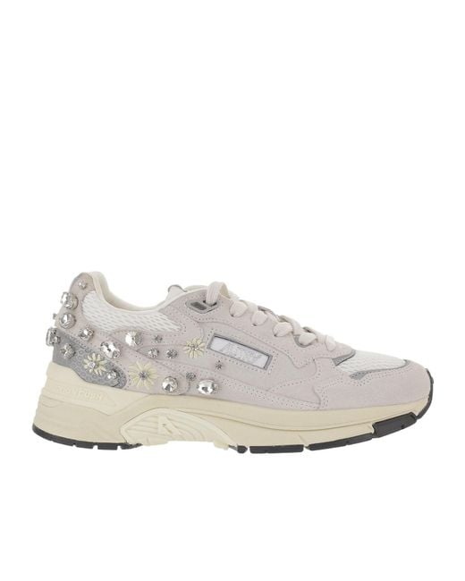 Autry White Hyperway Embellished Lace-Up Sneakers