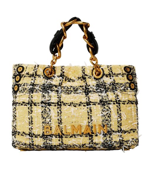 Balmain Metallic Checkered Tweed Handbag for men