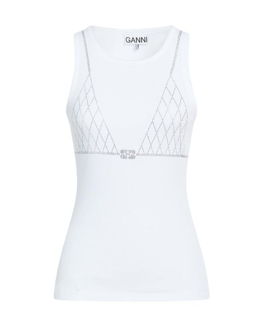 Ganni White Logo Crew Neck Tank Top
