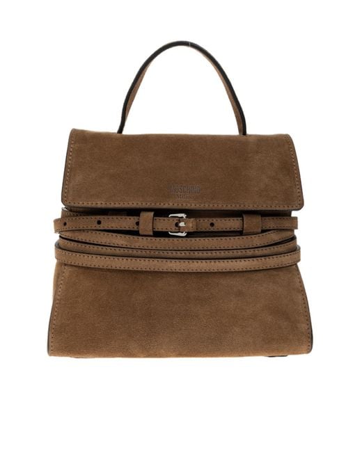 Moschino Brown Logo Detailed Top Handle Handbag