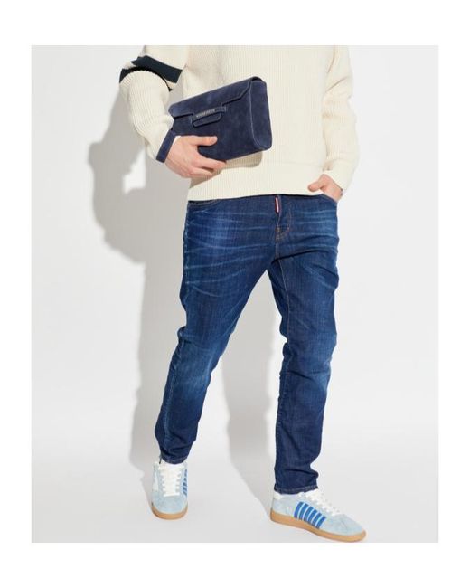 DSquared² Blue Logo-Patch Straight Leg Jeans for men