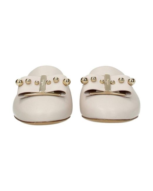 Ferragamo White Bow-Decorated Muller Shoes